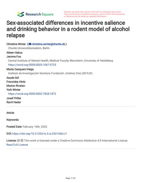 Pdf Sex Associated Differences In Incentive Salience And Drinking