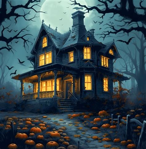 Premium Ai Image Halloween Hunted House With Pumpkins Ai Generated