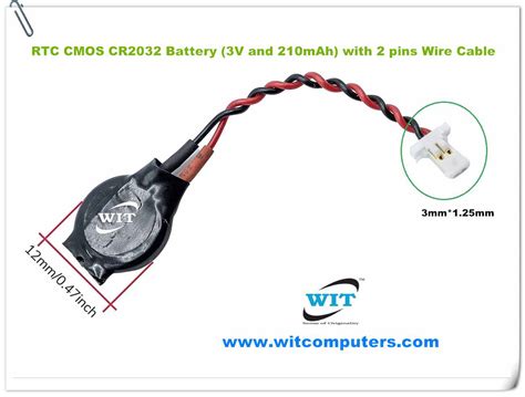 Rtc Bios Cmos Ml Cr Battery V And Mah With Pins Wire