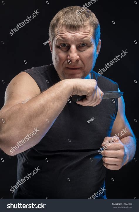 Brutal Male Actor Black Clothes Knife Stock Photo 514822888 Shutterstock