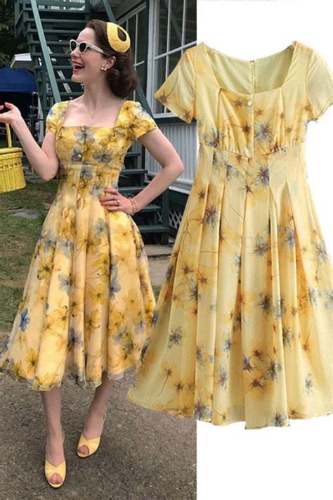 The Marvelous Mrs Maisel Same Style Yellow Floral Dress With Lace Belt