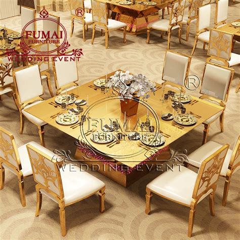 Square Dinner Table Stainless Steel Frame with LED Light