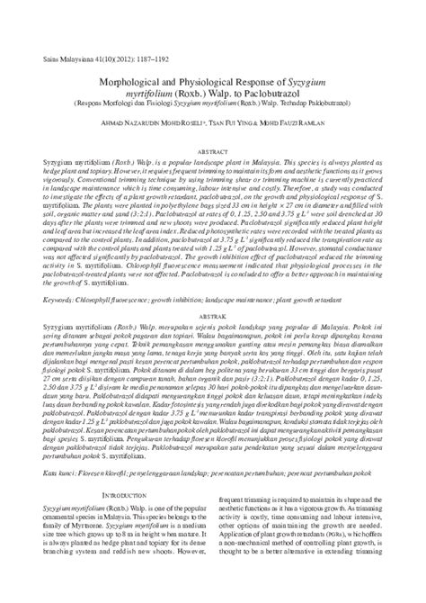 Pdf Morphological And Physiological Response Of Syzygium Myrtifolium