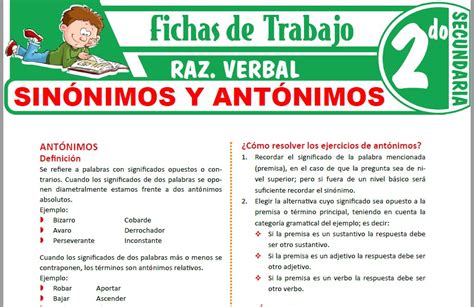 Ejercicios De Sinónimos Y Antónimos Para Segundo Grado De 41 Off