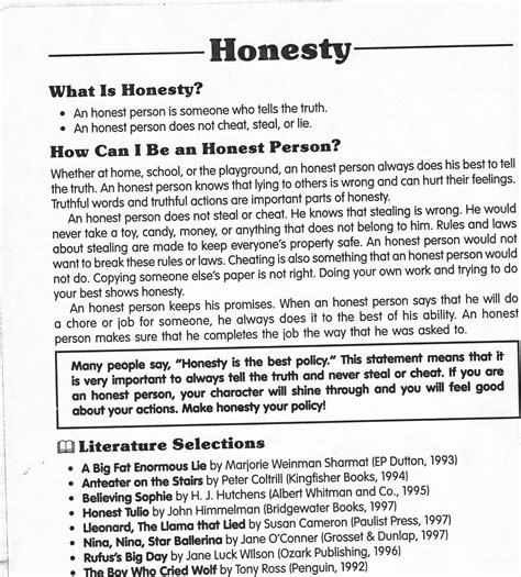 Honesty Worksheets