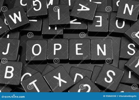 Black Letter Tiles Spelling The Word X Open X Stock Photo