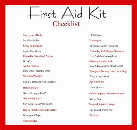 first aid kit checklist - Kleinworth & Co