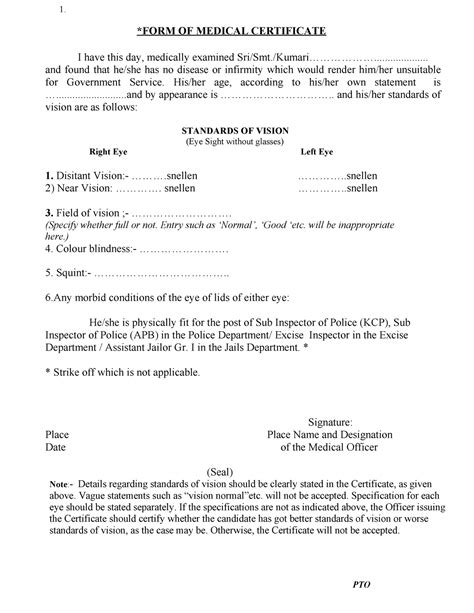 Medical Certificate Form Of Medical Certificate I Have This Day