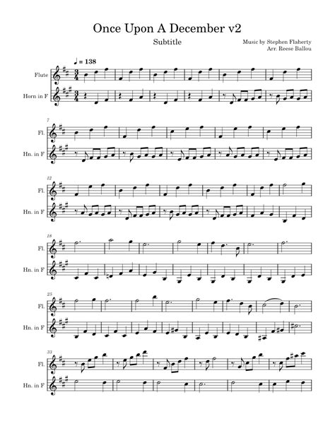 Once Upon A December V2 Sheet Music For Flute French Horn Mixed Duet