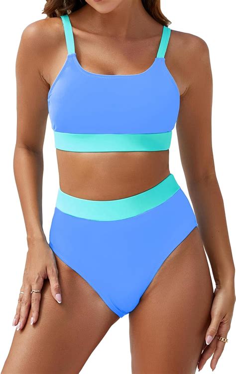 Amazon Bluetime Women Bikini Sets 2 Piece High Waisted Color Block