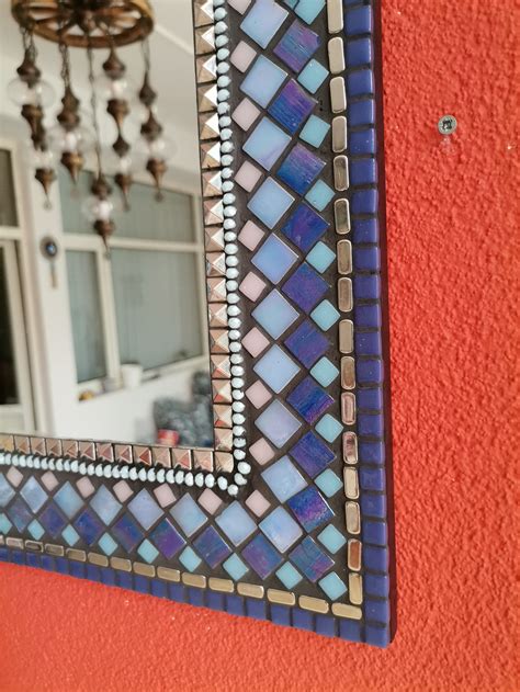 Rectangular Mosaic Mirror Small Mosaic Mirror Blue Mosaic | Etsy