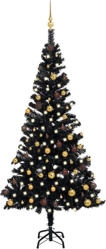 Vidaxl Kunstkerstboom Met Led S En Kerstballen Cm Pvc Zwart Bol