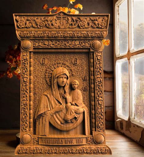 Virgin Mary Modern Wood Carved Icon Wall Hanging Canvas Etsy