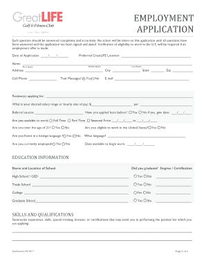 Fillable Online Employment Application Short Form Ace Eat Serve Fax