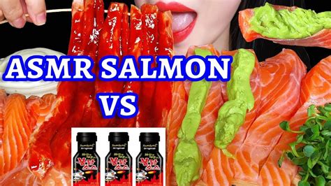 Asmr Salmon And Salmon Spicy Fire Chicken Sauce Eating Sound Mukbang