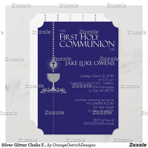 Silver Glitter Chalis First Communion Invitation Zazzle First