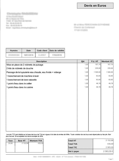 Exemple De Devis Plomberie Prix Des Travaux De Plomberie