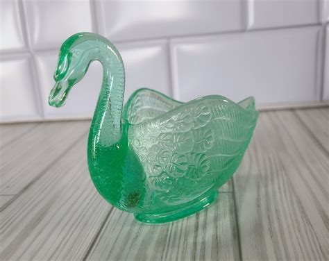 Fenton Uranium Glass Swan Vaseline Glass Swan Dish Small Trinket Swan Dish Swan Salt Cellar