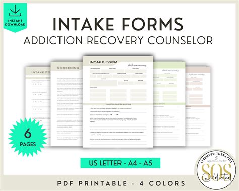 Addiction Recovery Counselor Intake Form Addiction Screening Fillable