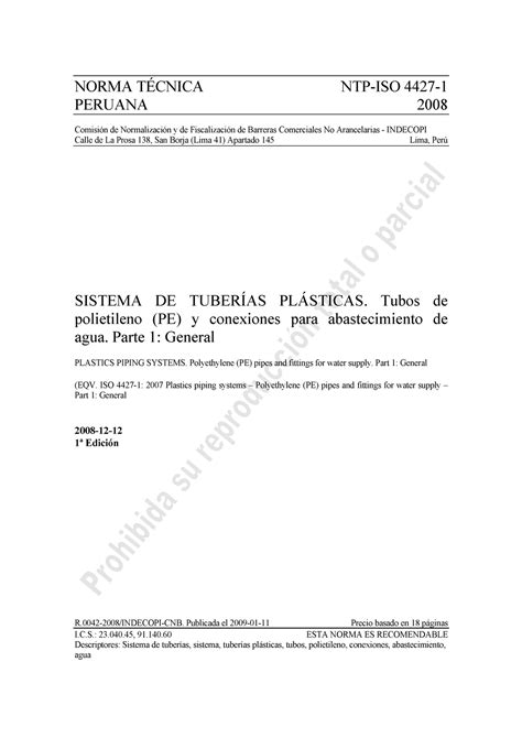 Dokumen tips ntp iso 4427 1pdf NORMA TÉCNICA NTP ISO 4427 PERUANA