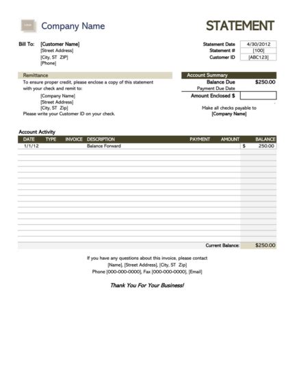 Free Billing Statement Templates Excel Word Pdf