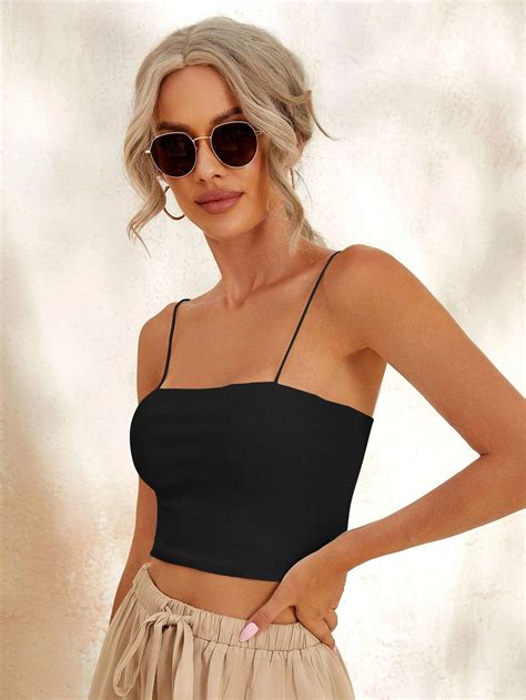 1615 Crop Top Negro De Tirantes Finos