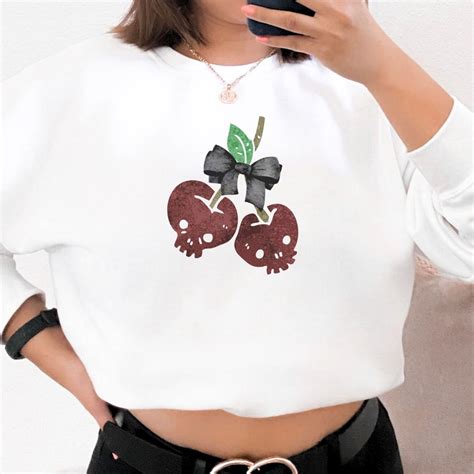 Trendy Skull Dark Coquette Cherry And Bow Sweatshirt Ribbon Crewneck Preppy Stuff Coquette