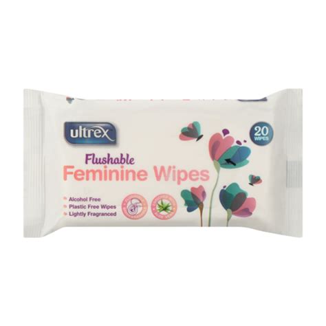 Ultrex Flushable Feminine Wipes 20 Pack Intimate Hygiene Sanitary