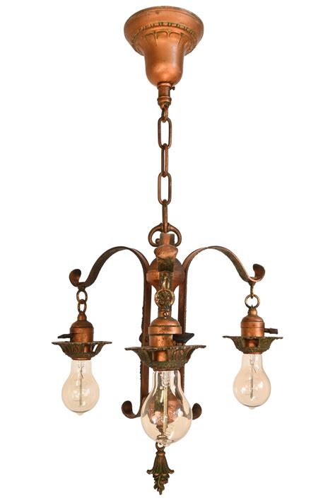 bare bulb 3 light original polychrome hand worked iron chandeliers ...