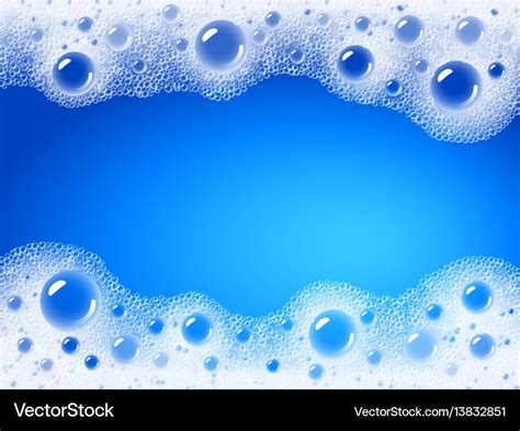 Soap Foam Overlying On The Background Of A Blue Vector Image