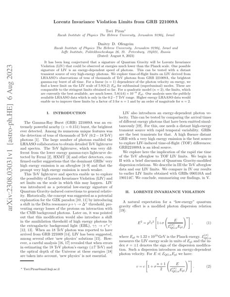 (PDF) Lorentz Invariance Violation Limits from GRB 221009A