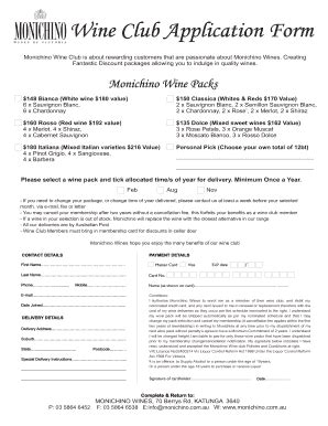 Fillable Online Wine Club Application FormWine Club Application Form