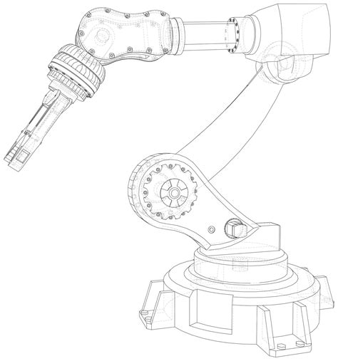 Mano De Robot Manipulador De Robot Industrial Wireframe Sobre Fondo