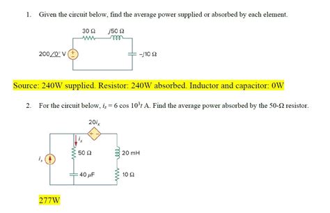 Solved 1 Given The Circuit Below Find The Average Power Chegg