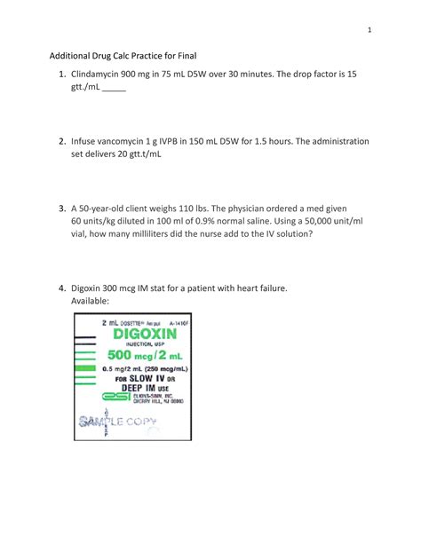 Additional Drug Calc Practice The Drop Factor Is 15 Gttml