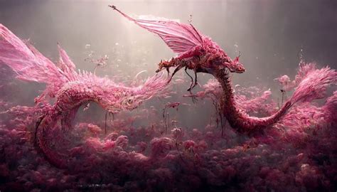 a pink dragon is in the middle of an ocean filled with seaweed and algae