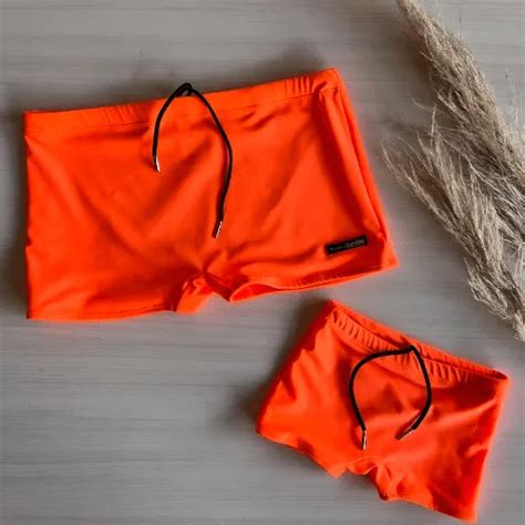 Kit Tal Pai Tal Filho Sunga Boxer Laranja Neon