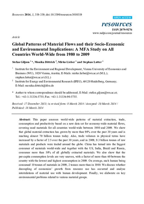 Pdf Global Patterns Of Material Flows And Their Socio Economic And Environmental Implications