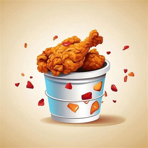 Pollo Frito Volador Con Cubo Icono Vectorial De Dibujos Animados