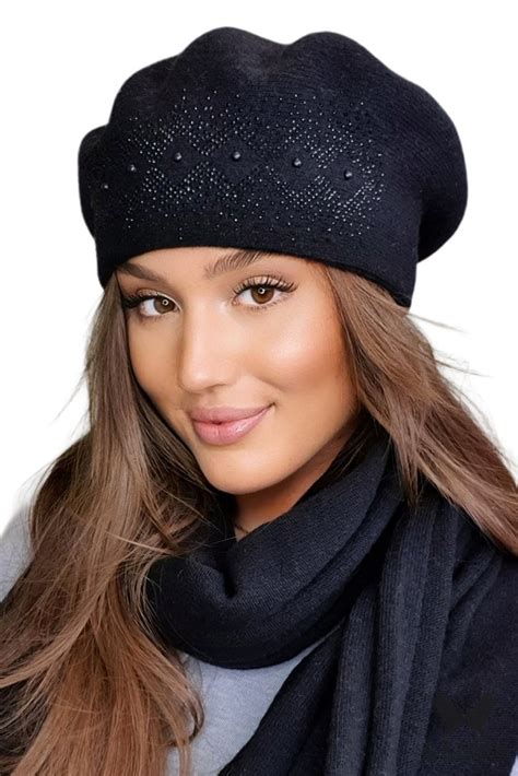 GINGER wełniany beret damski kolor czarny 12873661552 oficjalne