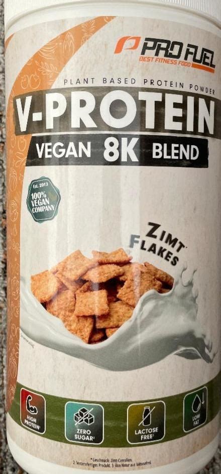 V protein Vegan 8K blend Zimt flakes Pro Fuel kalorie kJ a nutriční