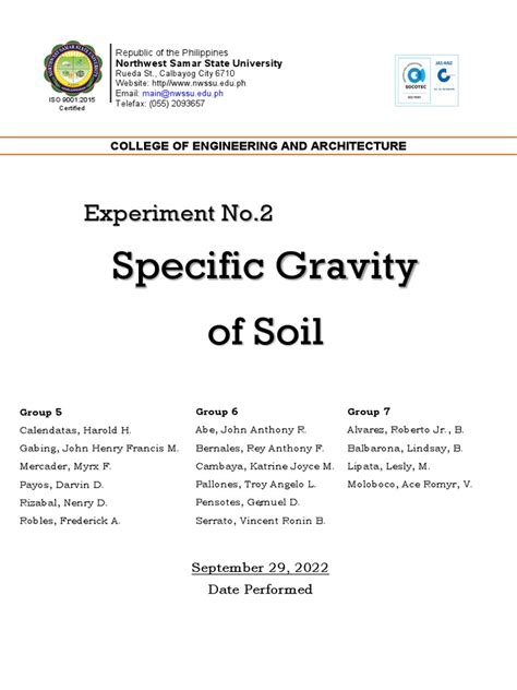 Laboratory Experiment No. 2 (Specific Gravity of Soil) | PDF | Quantity ...