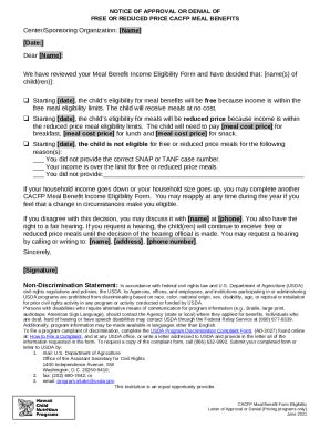 Cacfp Meal Benefit Income Eligibility Doc Template Pdffiller