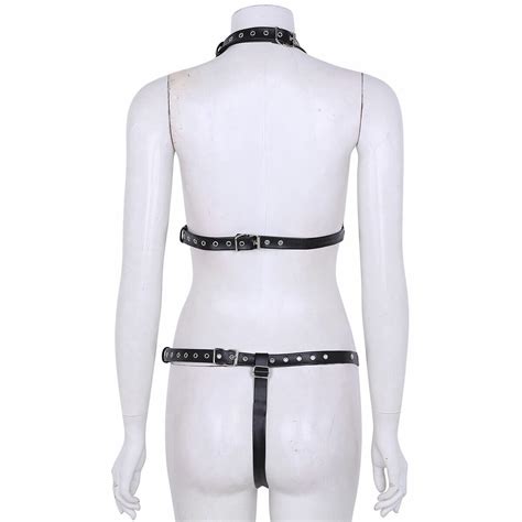 Women Sexy Lingerie Chain Cages Full Body Top Harness Teddy Leather Bra