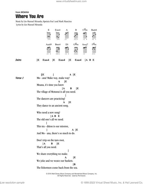 Where You Are From Moana Sheet Music For Ukulele Chords V2