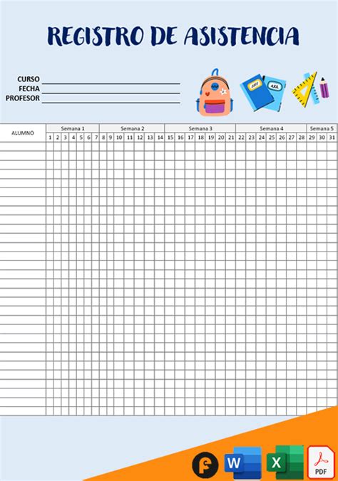 Formato De Lista De Asistencia Escolar Gratis
