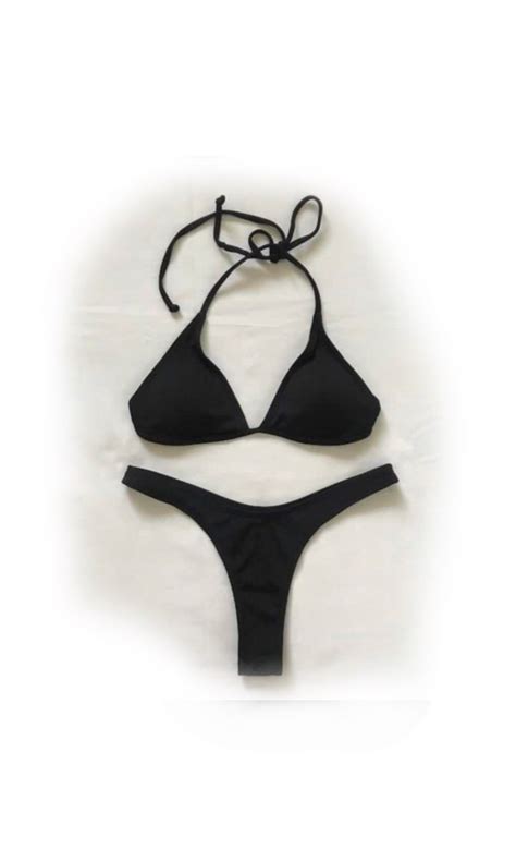 Black Triangle Two Piece Swimsuit String Tie Bikini On Carousell