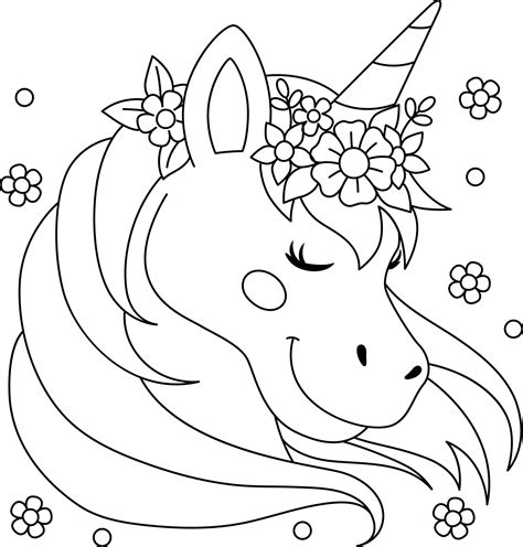 Unicorn Wearing A Flower Wreath Coloring Page 5723231 Vector Art At