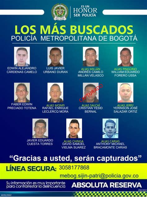 Cartel De Los 10 Delincuentes Más Buscados Por Por Hurto En Bogotá