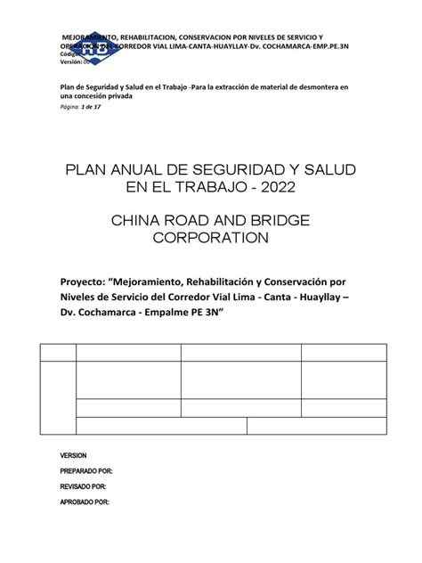 Plan Anual De Seguridad Y Salud En El Trabajo Pdf Seguridad Y Salud Ocupacional